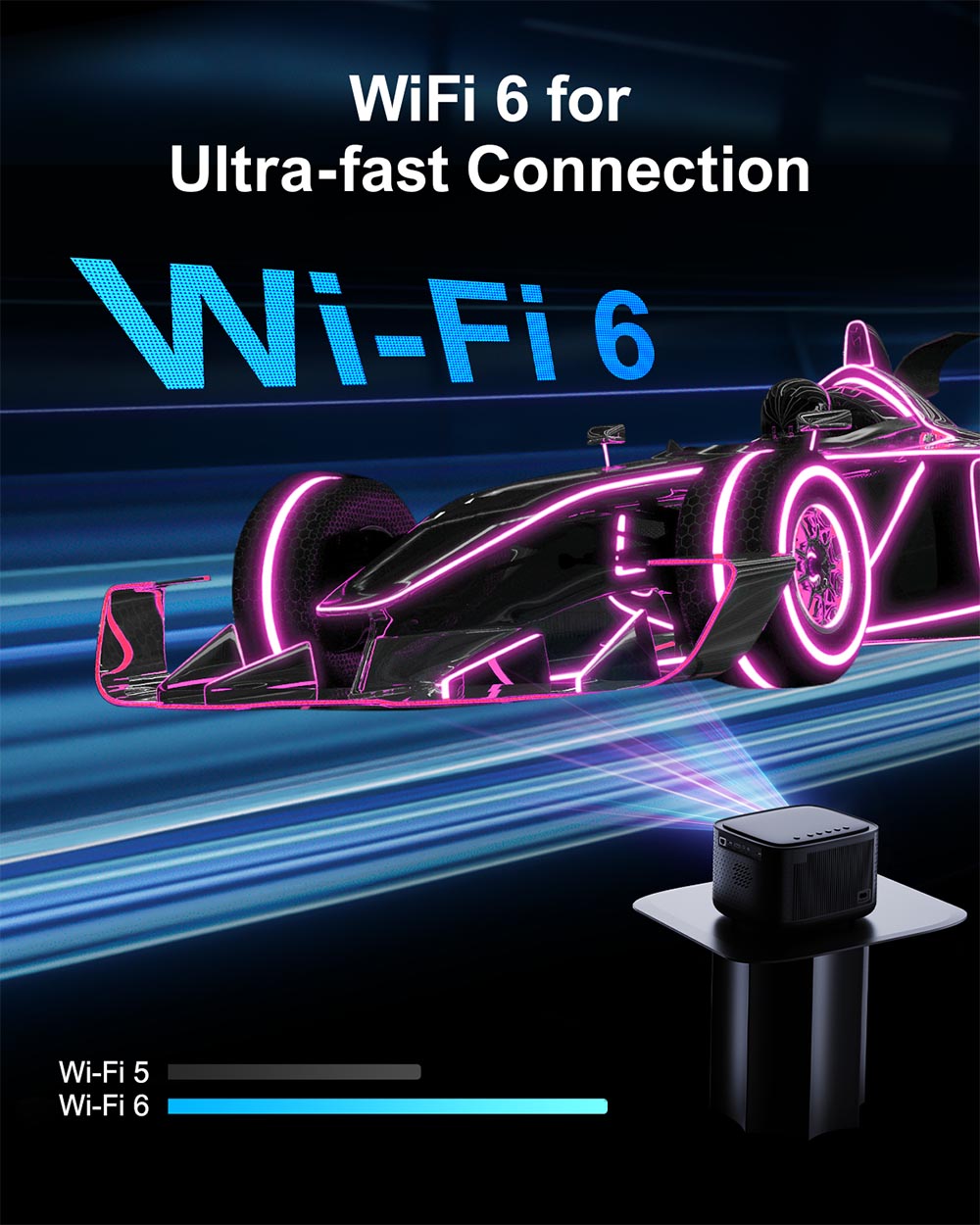 Proyector Ultimea Apollo P50, 800 lúmenes ANSI, resolución nativa 1080P, audio Dolby, adaptación automática de pantalla y evitación de obstáculos, WiFi 6, Bluetooth 5.3