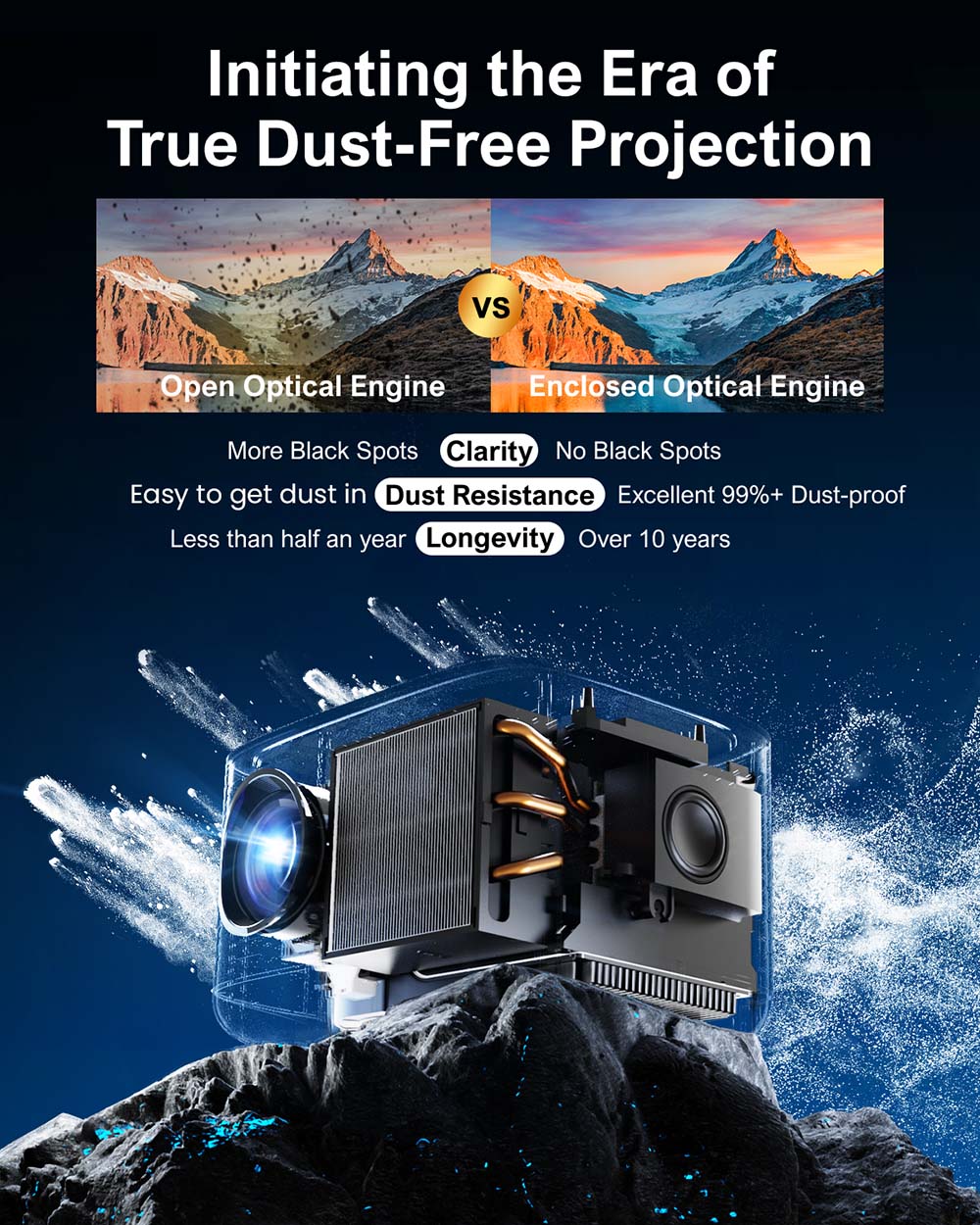 Proyector Ultimea Apollo P50, 800 lúmenes ANSI, resolución nativa 1080P, audio Dolby, adaptación automática de pantalla y evitación de obstáculos, WiFi 6, Bluetooth 5.3