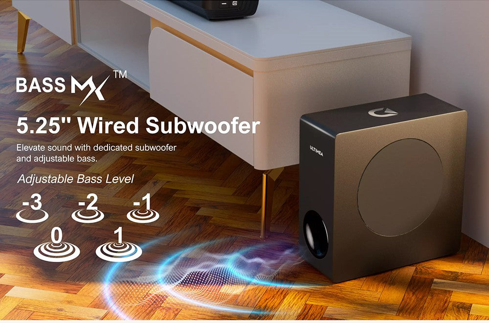 Barra de sonido desmontable Ultimea Apollo S50 4.1 canales con subwoofer, Bluetooth 5.3, nivel de graves ajustable, 3 modos de ecualización.