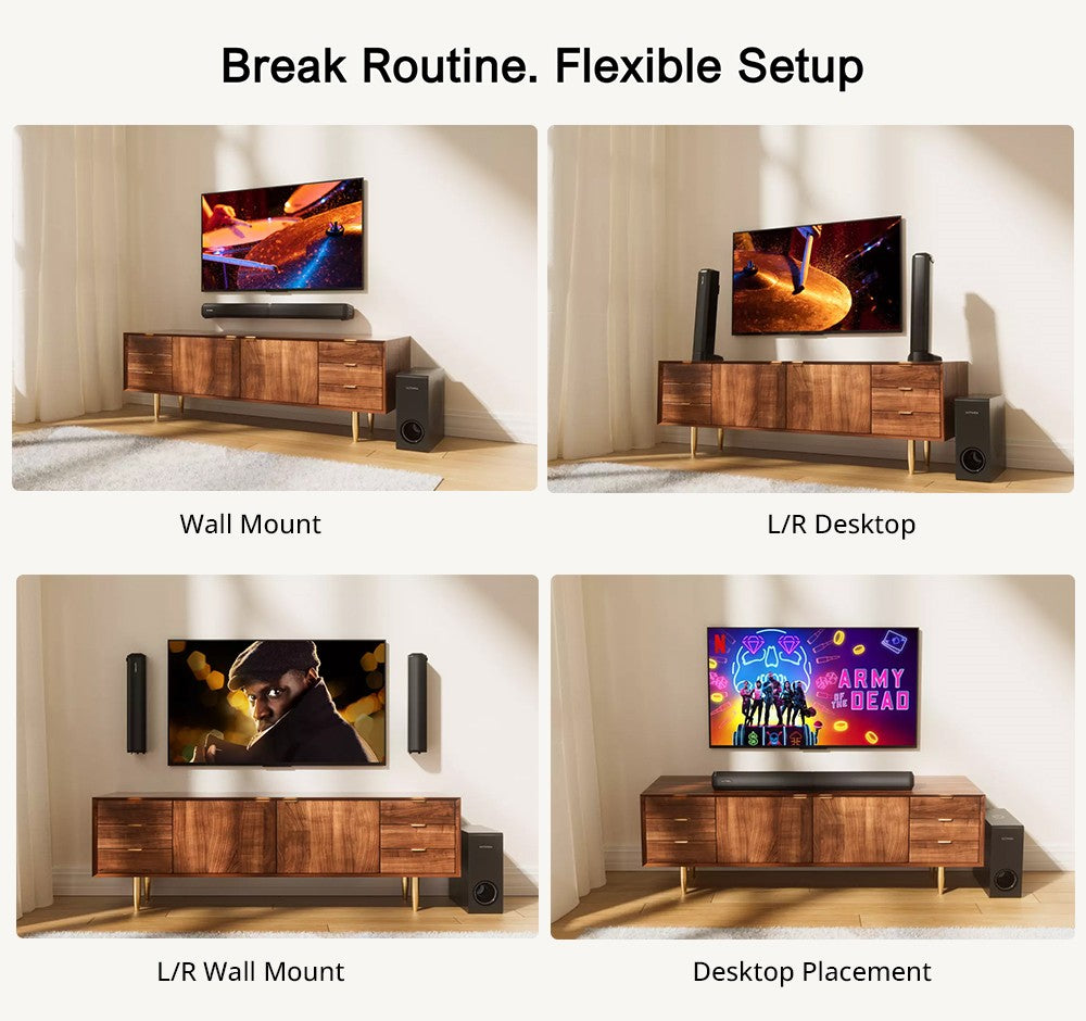 Barra de sonido desmontable Ultimea Apollo S50 4.1 canales con subwoofer, Bluetooth 5.3, nivel de graves ajustable, 3 modos de ecualización.