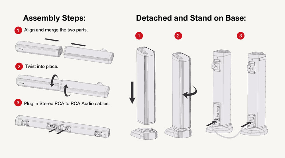 Barra de sonido desmontable Ultimea Apollo S50 4.1 canales con subwoofer, Bluetooth 5.3, nivel de graves ajustable, 3 modos de ecualización.