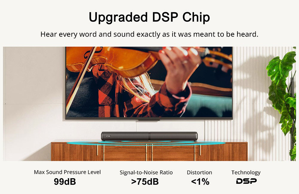 Barra de sonido desmontable Ultimea Apollo S50 4.1 canales con subwoofer, Bluetooth 5.3, nivel de graves ajustable, 3 modos de ecualización.