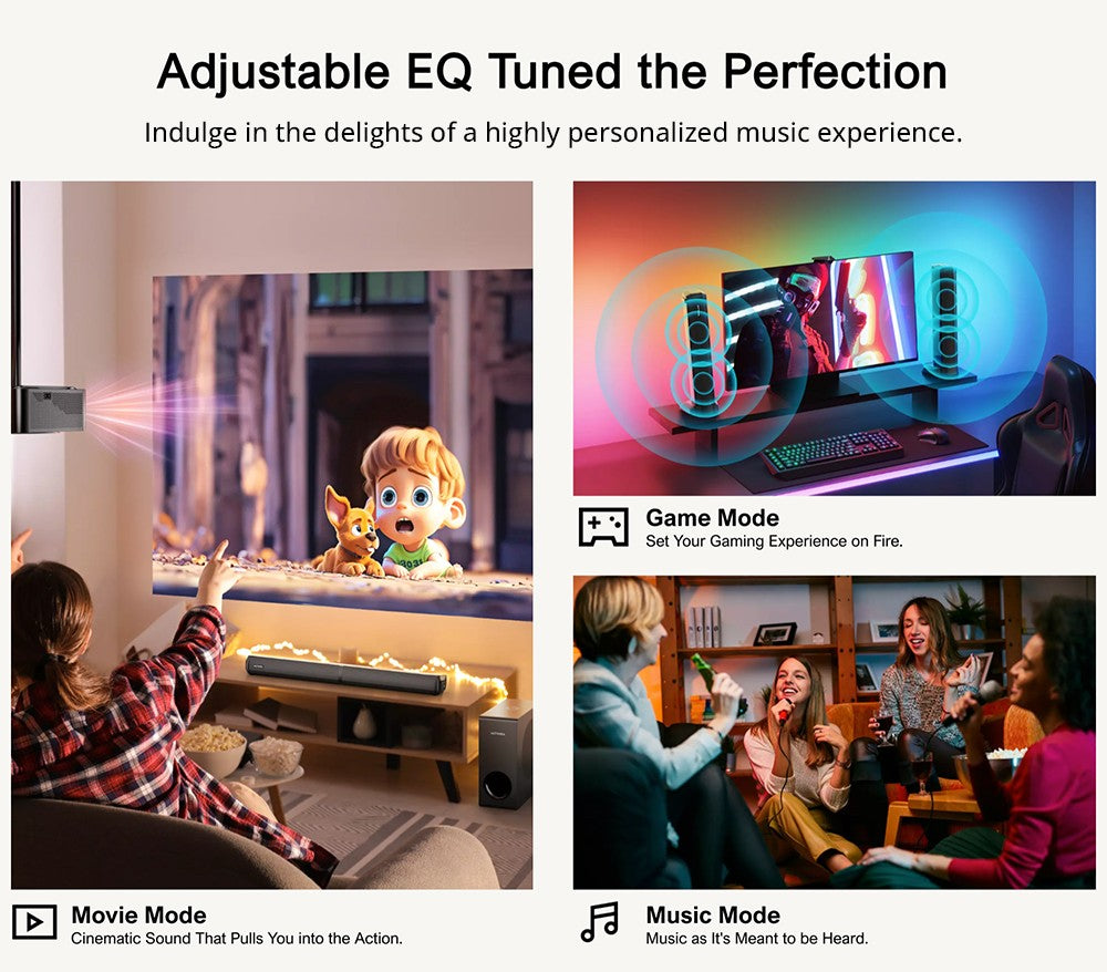 Barra de sonido desmontable Ultimea Apollo S50 4.1 canales con subwoofer, Bluetooth 5.3, nivel de graves ajustable, 3 modos de ecualización.