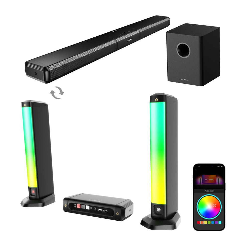 Ultimea Apollo S80 5.1 Soundbar, Smart APP Control, Dynamic Lighting Effects, RGB Light &amp; Brightness Adjustment, 121 Preset EQ Matrices, Detachable Design