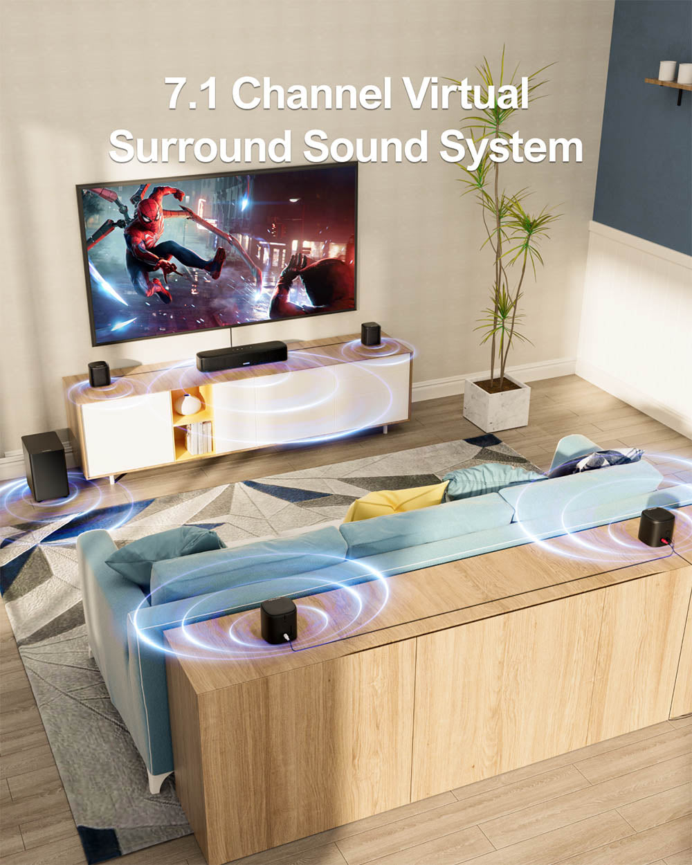 Kit de altavoces con barra de sonido y subwoofer Ultimea Aura A40, 7.1 canales, control mediante aplicación, ecualizador de 10 bandas, 121 matrices de ecualización preestablecidas, Bluetooth 5.3, 330 W de potencia máxima.