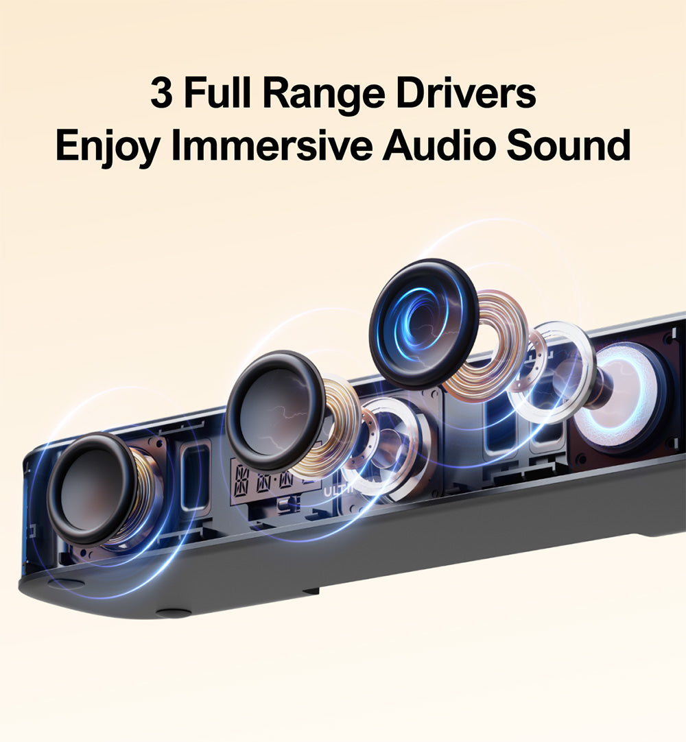 Kit de altavoces con barra de sonido y subwoofer Ultimea Aura A40, 7.1 canales, control mediante aplicación, ecualizador de 10 bandas, 121 matrices de ecualización preestablecidas, Bluetooth 5.3, 330 W de potencia máxima.