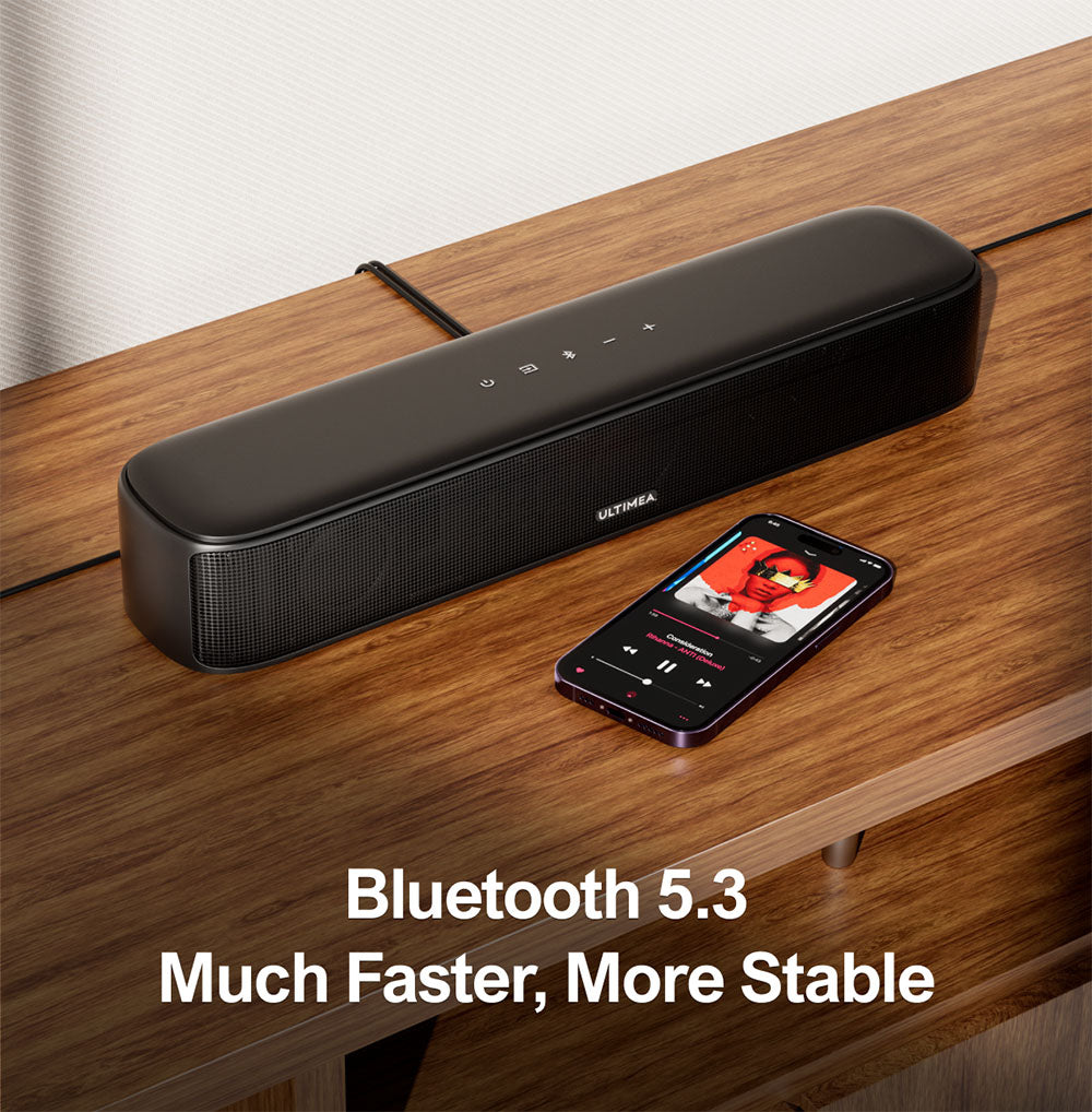 Kit de altavoces con barra de sonido y subwoofer Ultimea Aura A40, 7.1 canales, control mediante aplicación, ecualizador de 10 bandas, 121 matrices de ecualización preestablecidas, Bluetooth 5.3, 330 W de potencia máxima.