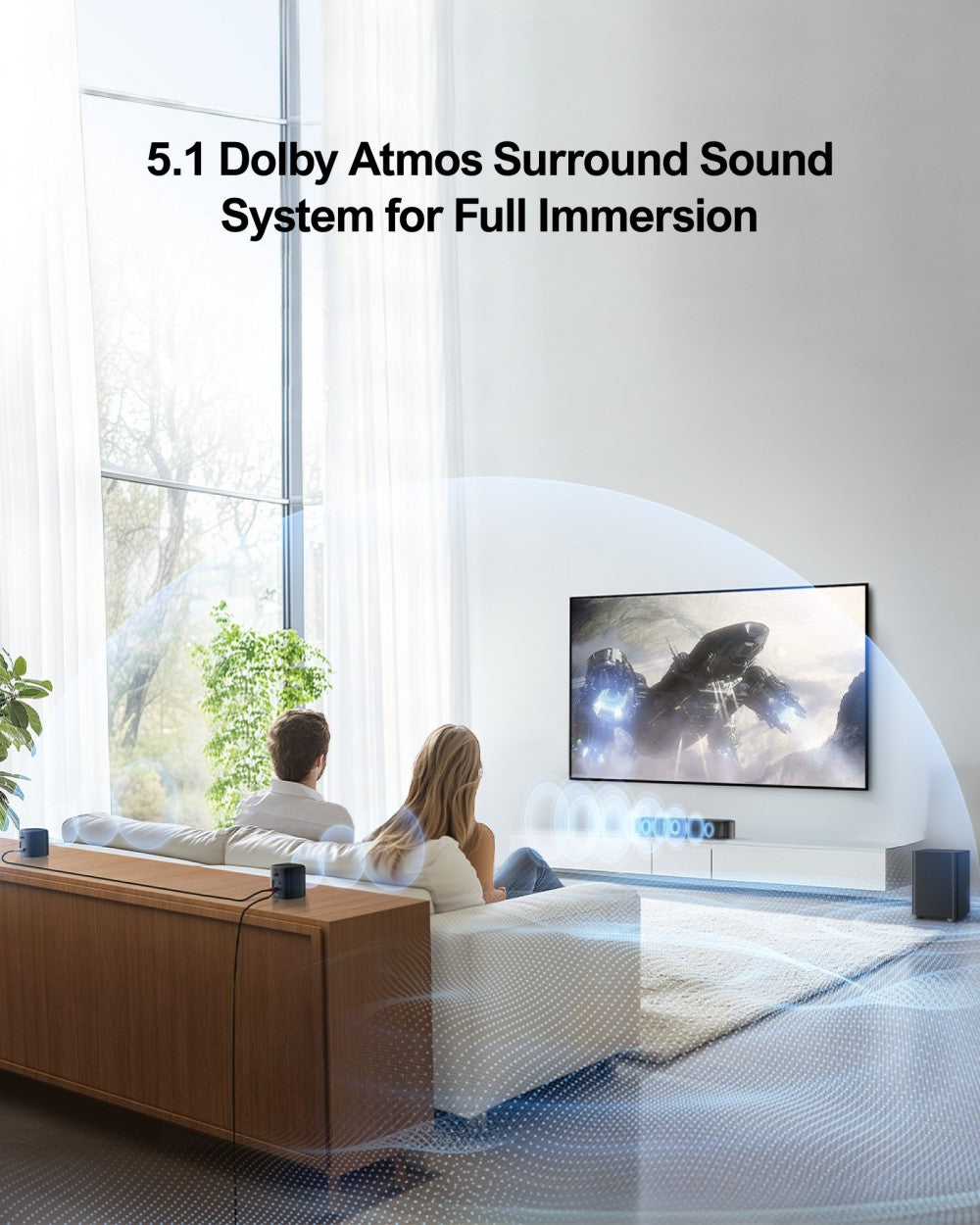 Barra de sonido ULTIMEA Aura A50 Pro 5.1, Dolby Atmos, sistema de sonido envolvente para TV, control por aplicación, 2 altavoces envolventes, HDMI eARC/OPT/AUX/BT