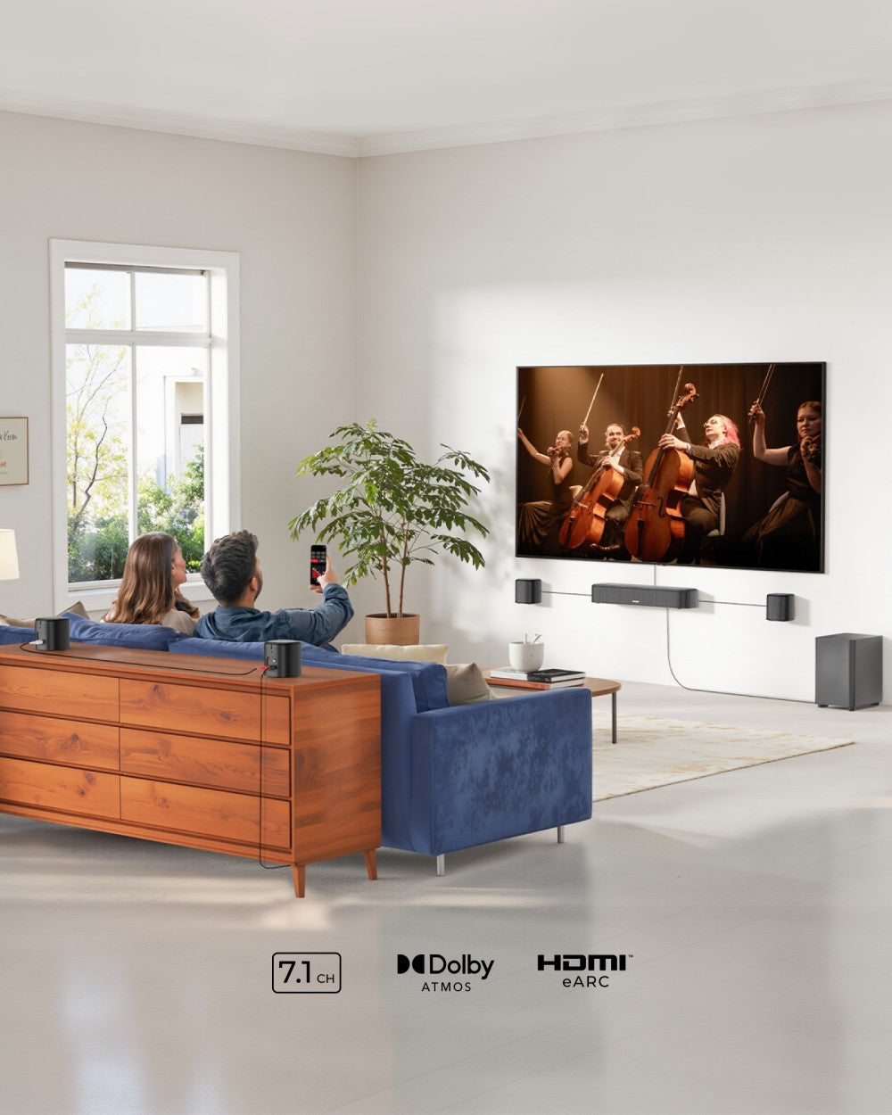 Barra de sonido ULTIMEA Aura A60 7.1, aplicación inteligente y control por voz, tecnología BassMX, potencia máxima de 350 W, HDMI eARC, 4 altavoces envolventes, para Smart TV.