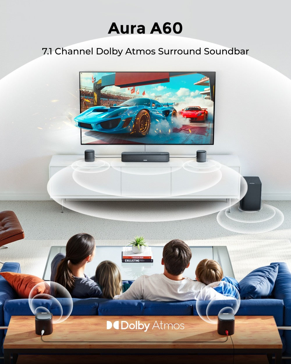 Barra de sonido ULTIMEA Aura A60 7.1, aplicación inteligente y control por voz, tecnología BassMX, potencia máxima de 350 W, HDMI eARC, 4 altavoces envolventes, para Smart TV.