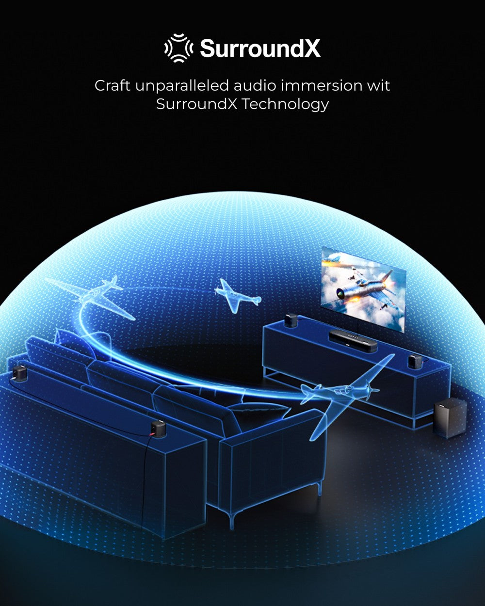 Barra de sonido ULTIMEA Aura A60 7.1, aplicación inteligente y control por voz, tecnología BassMX, potencia máxima de 350 W, HDMI eARC, 4 altavoces envolventes, para Smart TV.