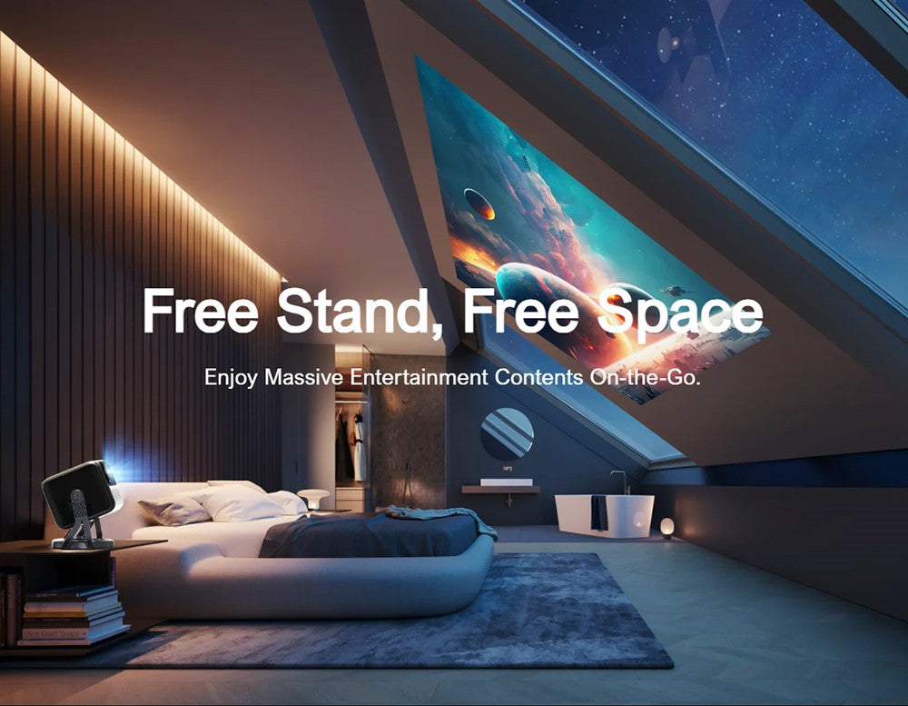 Proyector ULTIMEA Nova C40 con soporte de cardán, 600 ANSI, decodificación 4K, 1080P nativo, Bluetooth 5.3, Android TV 11.0, Dolby Audio, enfoque automático y corrección trapezoidal.