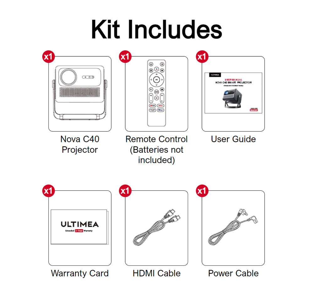 Proyector ULTIMEA Nova C40 con soporte de cardán, 600 ANSI, decodificación 4K, 1080P nativo, Bluetooth 5.3, Android TV 11.0, Dolby Audio, enfoque automático y corrección trapezoidal.