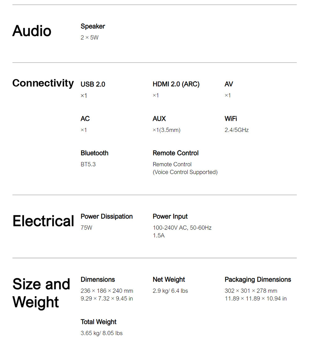Proyector ULTIMEA Nova C40 con soporte de cardán, 600 ANSI, decodificación 4K, 1080P nativo, Bluetooth 5.3, Android TV 11.0, Dolby Audio, enfoque automático y corrección trapezoidal.