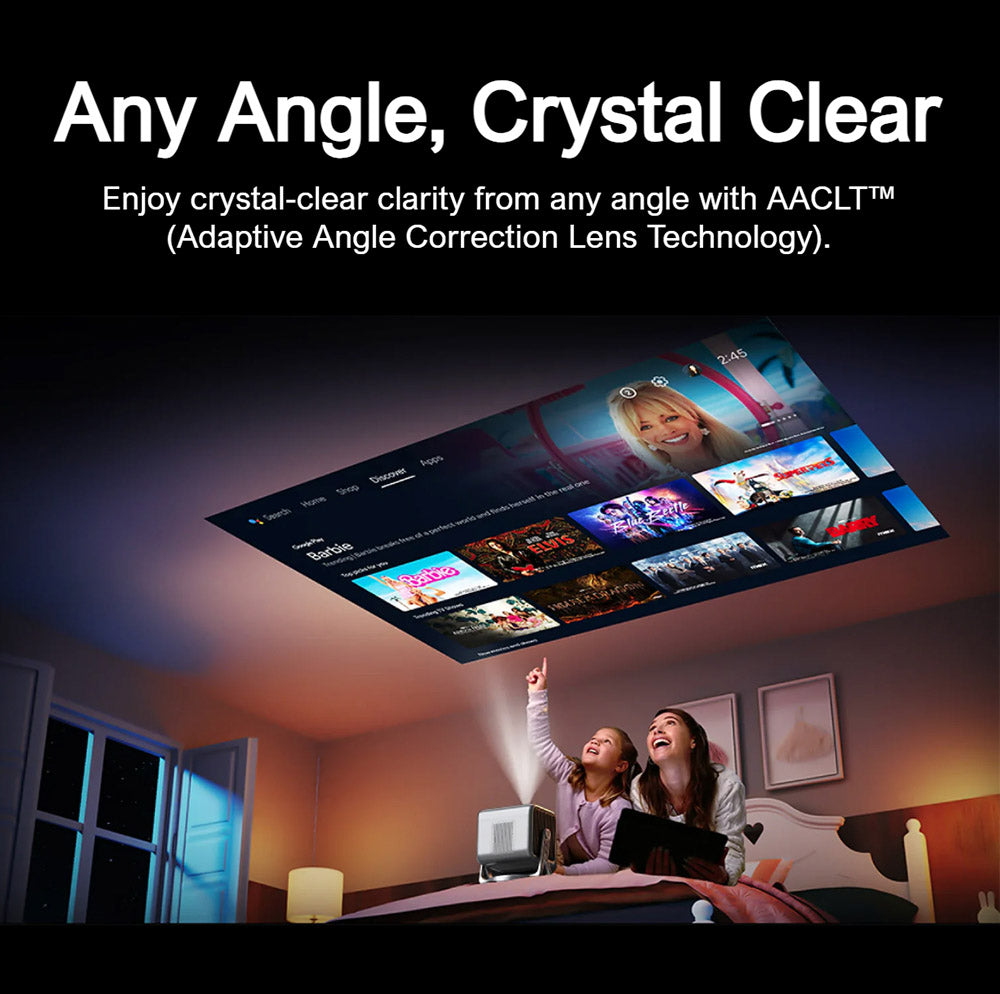 Proyector ULTIMEA Nova C40 con soporte de cardán, 600 ANSI, decodificación 4K, 1080P nativo, Bluetooth 5.3, Android TV 11.0, Dolby Audio, enfoque automático y corrección trapezoidal.