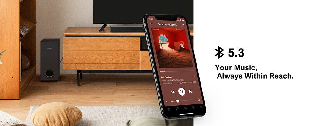 Barra de sonido ULTIMEA Nova S40 con subwoofer con cable, 2.1 canales, mando a distancia, modo película/música/juego, conexión ARC/óptica/AUX/USB/Bluetooth 5.3, para TV, PC y videojuegos.