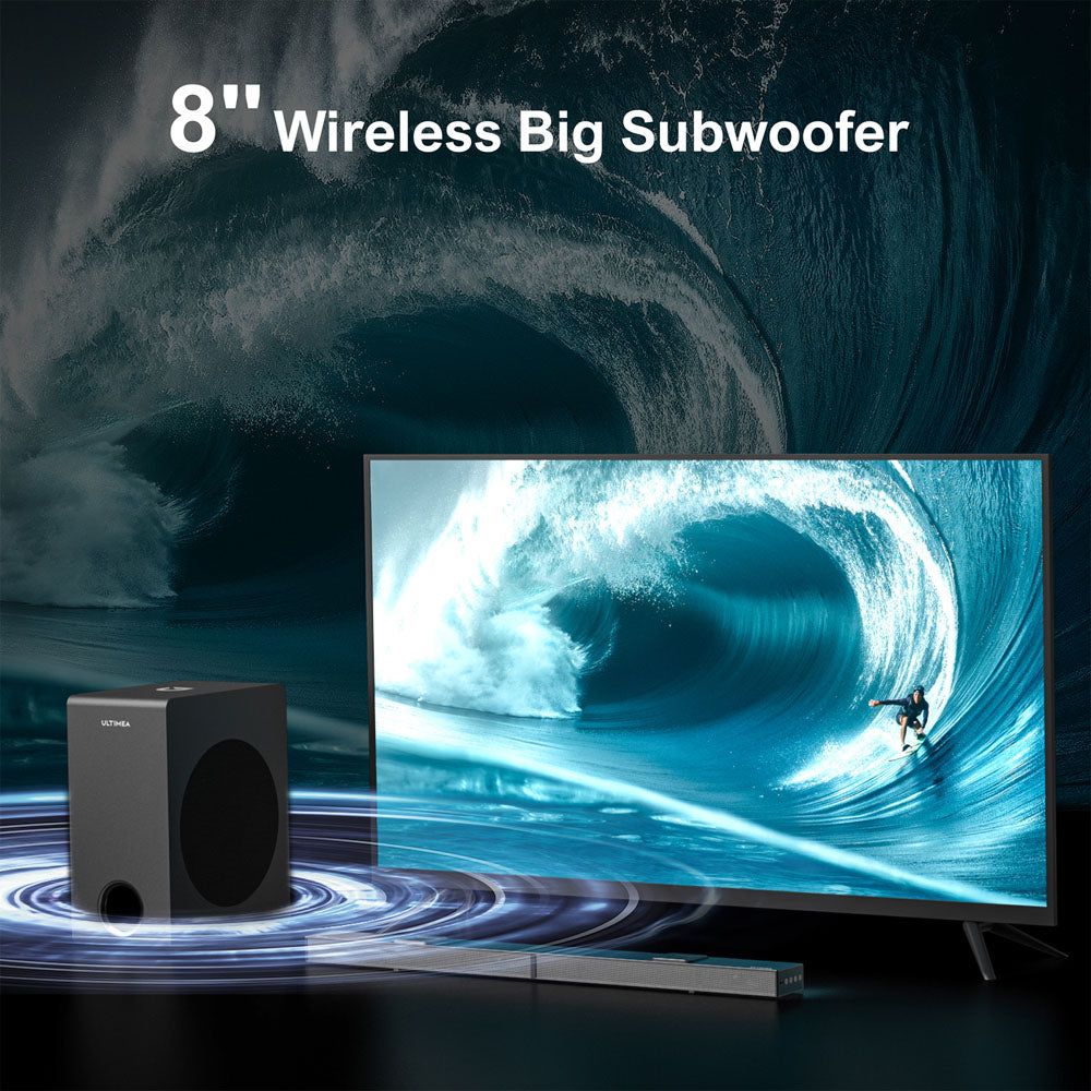 Kit de altavoces con barra de sonido y subwoofer Ultimea Nova S80, 5.1.2 canales, paso de señal 4K HDR, decodificación Dolby Atmos, 520 W de potencia máxima.