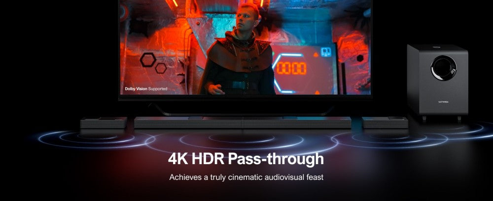 Kit de altavoces con barra de sonido y subwoofer Ultimea Nova S90 7.1.4, Dolby Atmos, potencia máxima de 740 W, paso de señal 4K HDR, 6 modos de ecualizador.