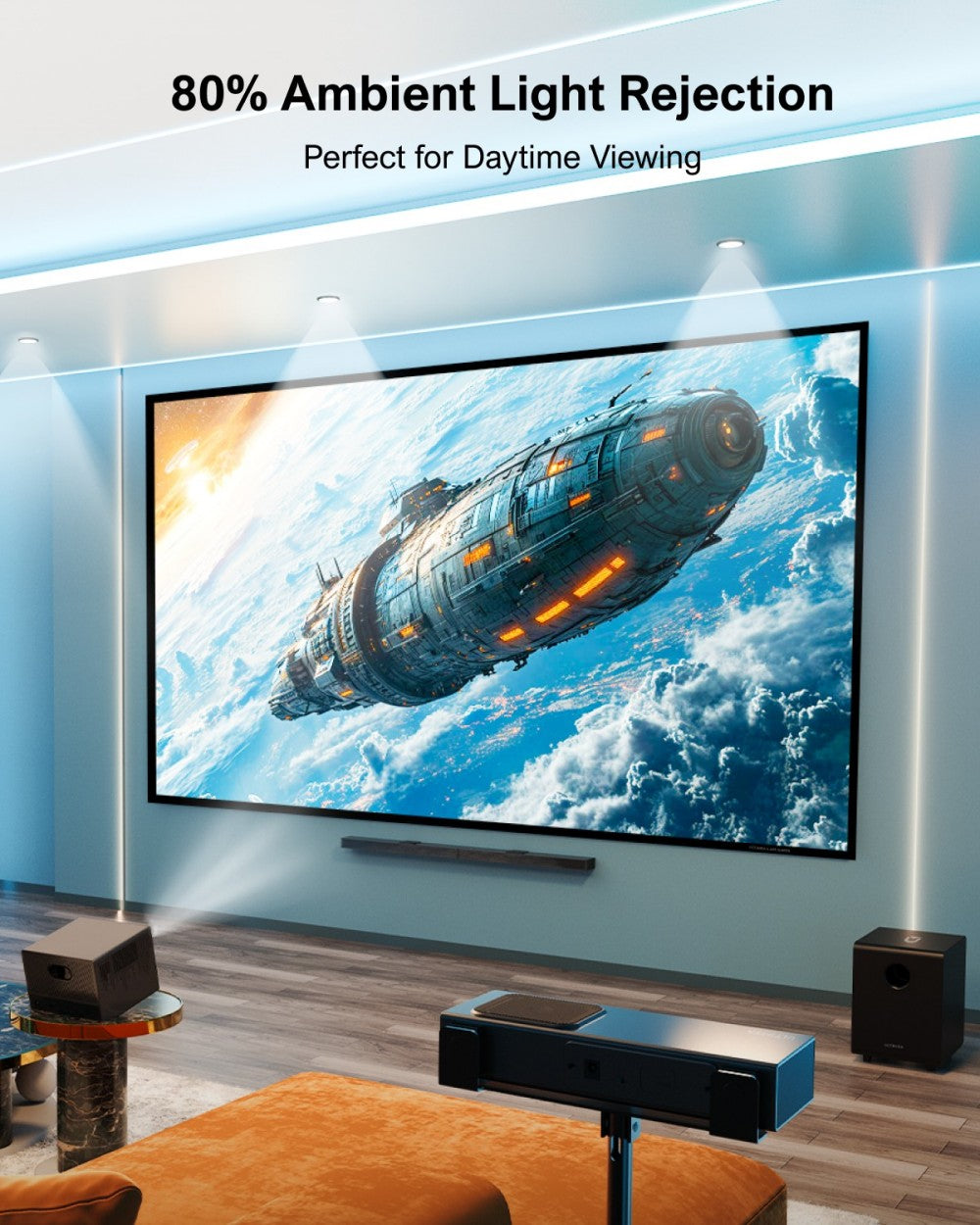 Pantalla de proyección Ultimea Photon E-ALR de 100 pulgadas, valor de ganancia 2.0, ángulo de visión de 120°.