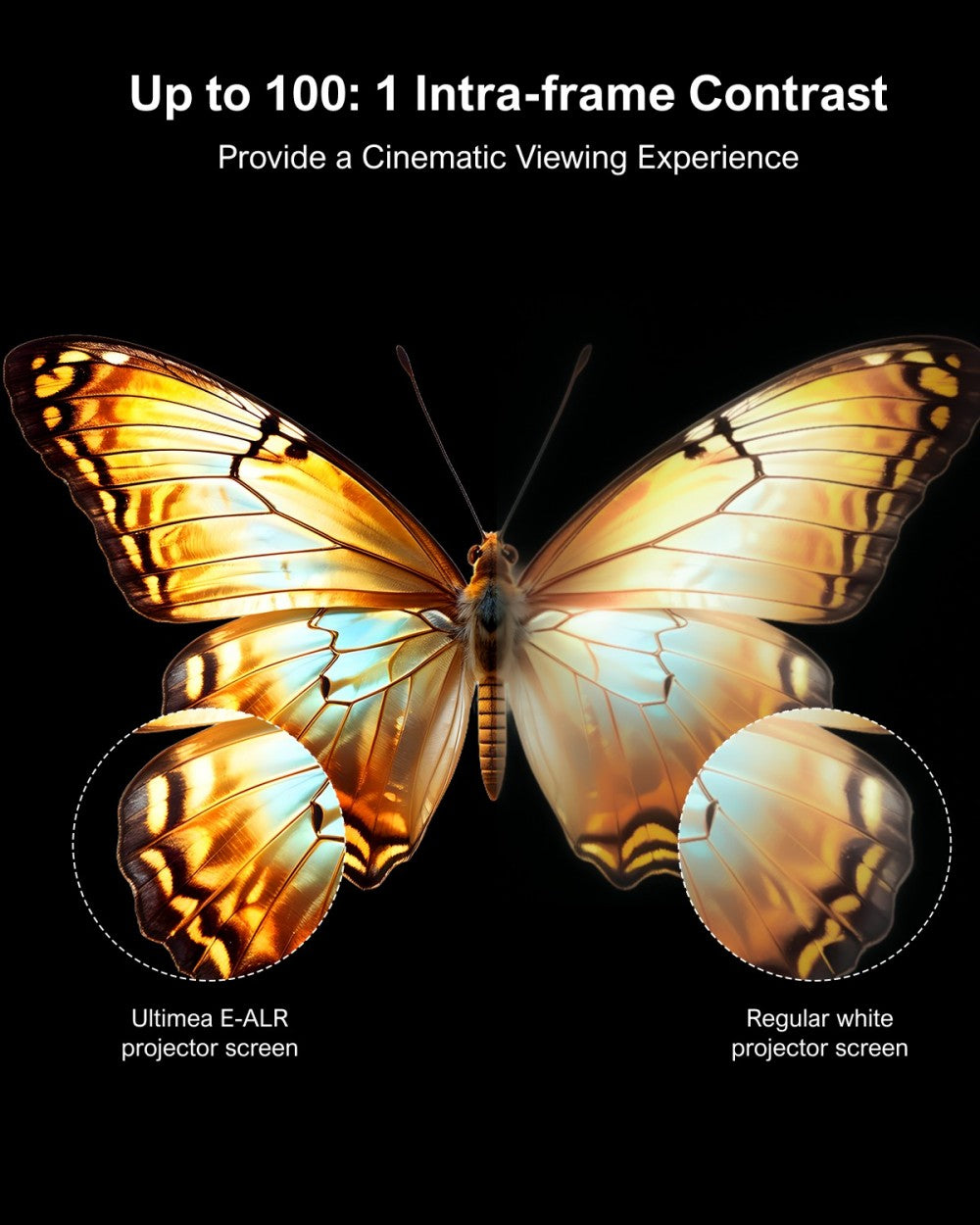Pantalla de proyección Ultimea Photon E-ALR de 100 pulgadas, valor de ganancia 2.0, ángulo de visión de 120°.