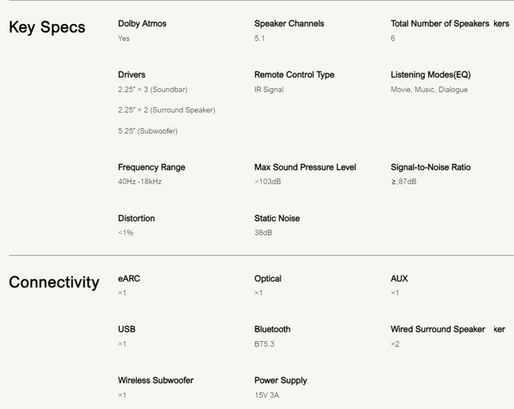 Ultimea Poseidon D60 Soundbar Subwoofer Speaker Kit, Dolby Atmos 5.1, Adjustable Surround Level, Multiple Modes