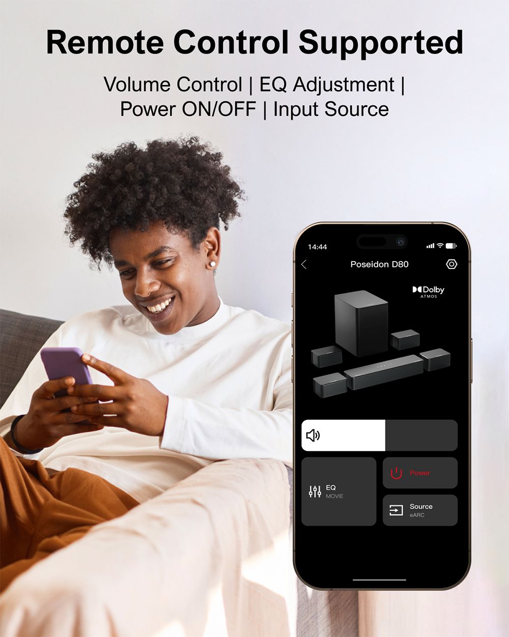 Kit de altavoces con barra de sonido y subwoofer ULTIMEA Poseidon D80 de 7.1 canales, Dolby Atmos, potencia máxima de 460 W, control mediante aplicación, ecualizador de 10 bandas, 121 matrices de ecualización preestablecidas, Bluetooth 5.3.