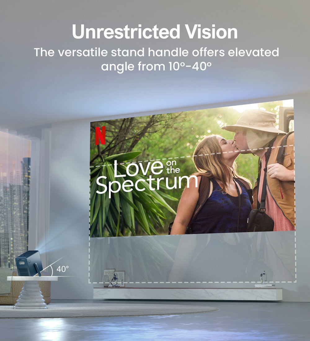 Proyector Ultimea Poseidon E40, 1000 lúmenes ANSI, decodificación 4K, resolución nativa 1080P, Dolby Audio, 2 altavoces de 10W, WiFi 6, Bluetooth 5.3