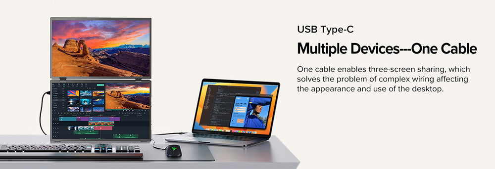 UPERFECT Delta 15.6-inch Dual Screen Portable Folding Monitor, 1920*1080 FHD IPS Screen, 60Hz Refresh Rate, 1000:1 Contrast Ratio, 360° Folding, Built-in Speaker, Built-in Stand & VESA Mountable, 2*Full-Featured Type-C, 2* mini HDMI - EU Plug