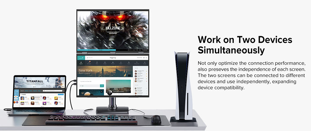 UPERFECT Delta Max 18.5-inch Dual Screen Portable Monitor, 1920*1080 IPS Screen, 100Hz Refresh Rate, 100% sRGB, Built-in Speaker, Driver Free, 360° Folding, Adjustable Stand & VESA Mountable, Screen Extender for Laptop PC Phone Game Console - EU Plug