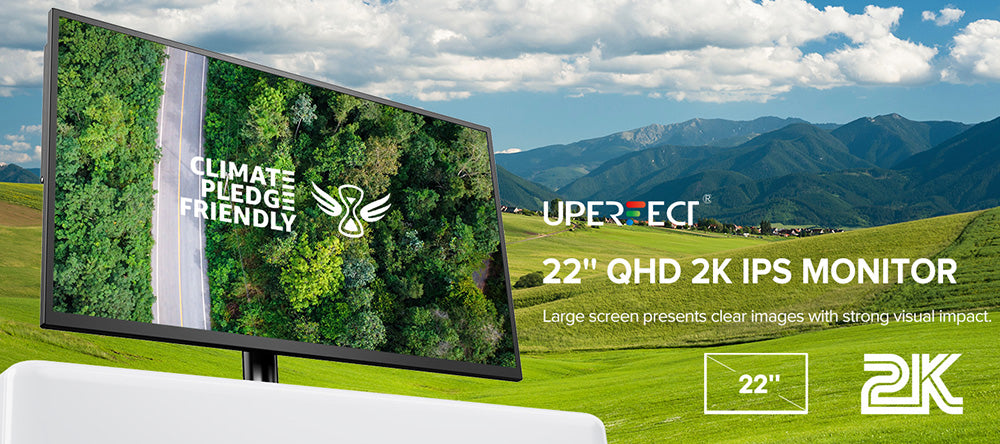 UPERFECT UMax22 22-inch Portable Monitor, 60Hz Refresh Rate, 2560*1440 IPS Screen, 100% sRGB, FreeSync, Built-in Speakers, Driver Free, HDR, Low Blue Light, 180° Adjustable Stand, 2*USB-C, 1*Mini HDMI, 1*Micro USB-B OTG, 1*Audio Jack - EU Plug