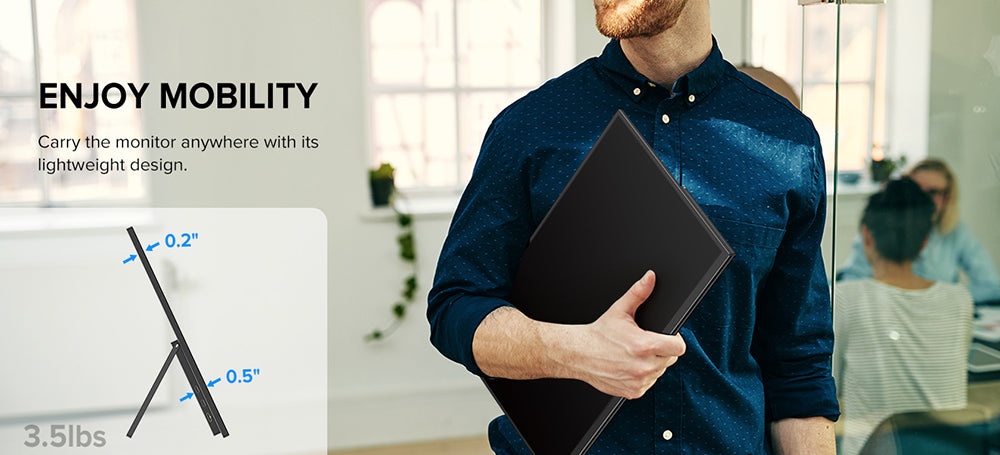 UPERFECT UMax22 22-inch Portable Monitor, 60Hz Refresh Rate, 2560*1440 IPS Screen, 100% sRGB, FreeSync, Built-in Speakers, Driver Free, HDR, Low Blue Light, 180° Adjustable Stand, 2*USB-C, 1*Mini HDMI, 1*Micro USB-B OTG, 1*Audio Jack - EU Plug