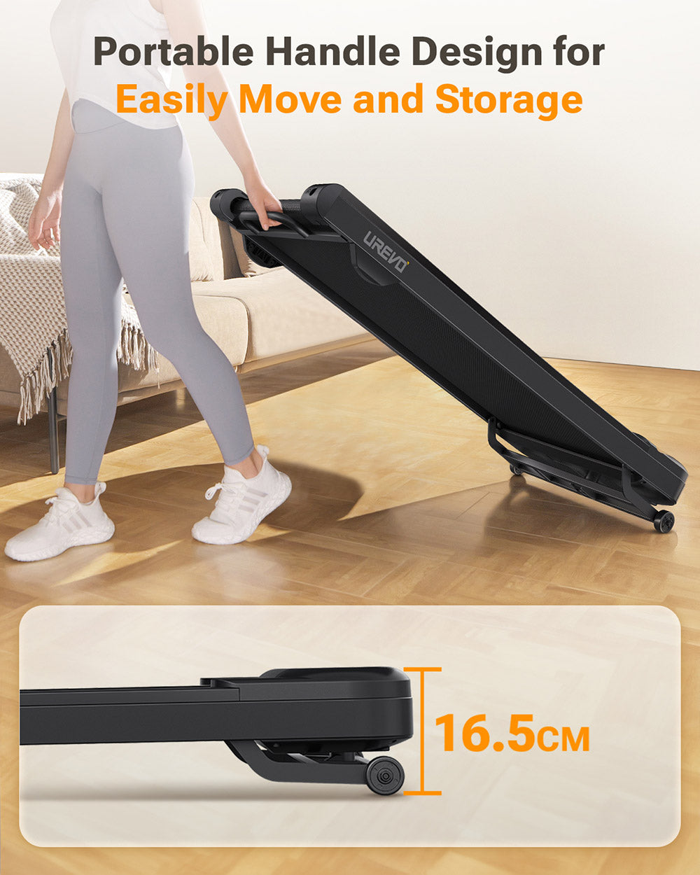 Cinta de andar inteligente UREVO 3S, inclinación automática de 9 niveles, velocidad de 0,8 a 6 km/h, capacidad de carga de 120 kg, pantalla LED, control por aplicación.