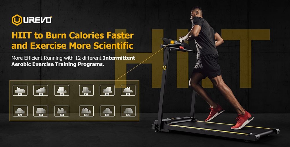 Cinta de correr plegable UREVO URTM006 Foldi mini, velocidad máxima 1-10 km/h, área para caminar 105*40 cm, carga máxima 100 kg, 12 programas HIIT integrados.