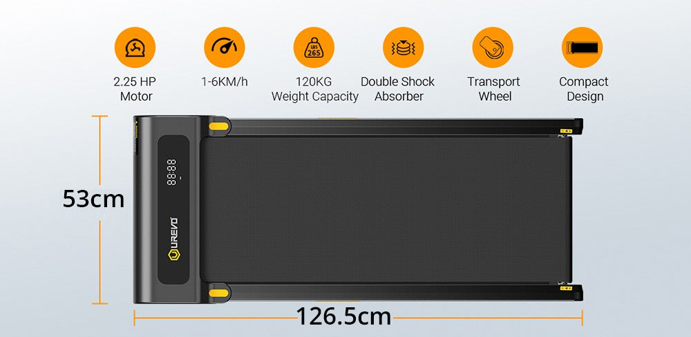 Cinta de correr UREVO URTM022 Spacewalk 1 Lite, velocidad máxima 1-6 km/h, área para caminar 102,4*40 cm, carga máxima 120 kg, control remoto.