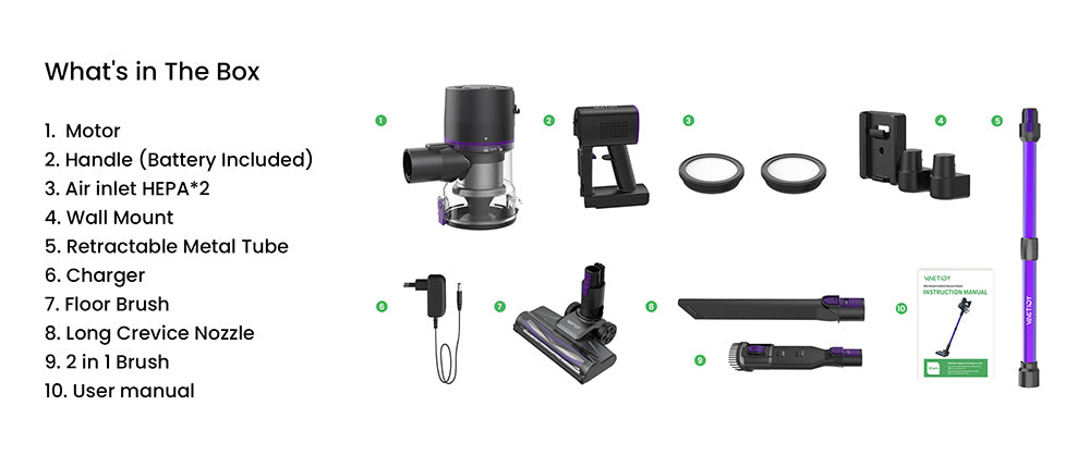 Aspiradora sin cable Vactidy V8 Pro, potente succión de 25 kPa, sistema de filtración ciclónica, depósito de polvo de 500 ml, pantalla táctil LED, cabezal de cepillo giratorio de 180°, 35 minutos de autonomía, diseño autoportante.