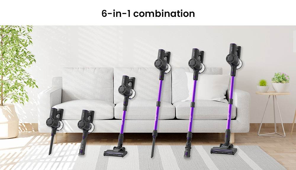 Aspiradora sin cable Vactidy V8 Pro, potente succión de 25 kPa, sistema de filtración ciclónica, depósito de polvo de 500 ml, pantalla táctil LED, cabezal de cepillo giratorio de 180°, 35 minutos de autonomía, diseño autoportante.