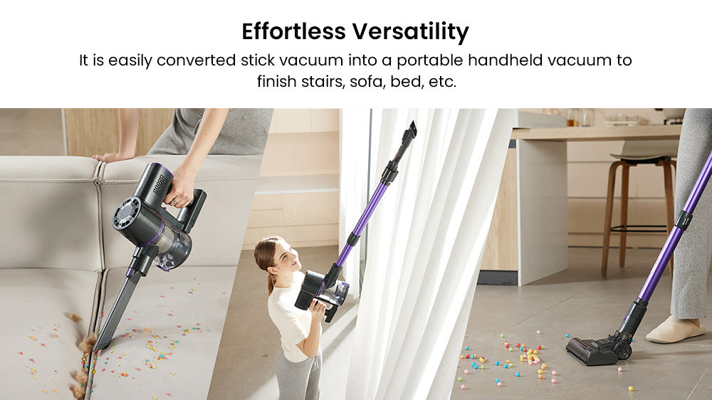 Aspiradora sin cable Vactidy V8 Pro, potente succión de 25 kPa, sistema de filtración ciclónica, depósito de polvo de 500 ml, pantalla táctil LED, cabezal de cepillo giratorio de 180°, 35 minutos de autonomía, diseño autoportante.
