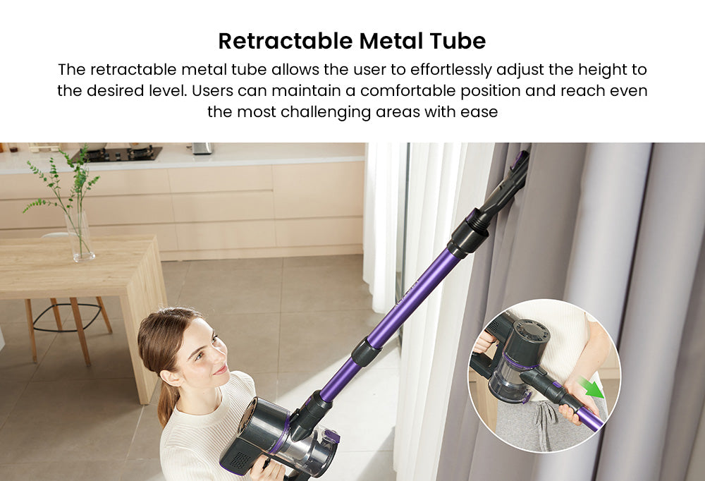 Aspiradora sin cable Vactidy V8 Pro, potente succión de 25 kPa, sistema de filtración ciclónica, depósito de polvo de 500 ml, pantalla táctil LED, cabezal de cepillo giratorio de 180°, 35 minutos de autonomía, diseño autoportante.