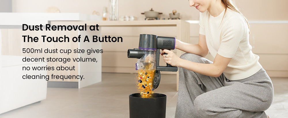 Aspiradora sin cable Vactidy V8 Pro, potente succión de 25 kPa, sistema de filtración ciclónica, depósito de polvo de 500 ml, pantalla táctil LED, cabezal de cepillo giratorio de 180°, 35 minutos de autonomía, diseño autoportante.