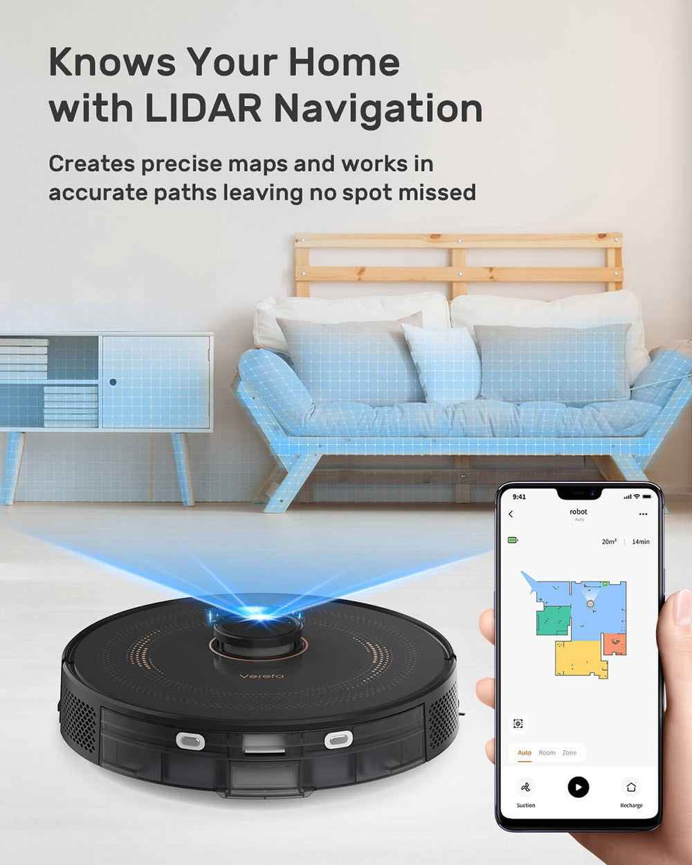 Robot Aspirador Verefa L11 Pro, Autovaciado, Succión 3000Pa, Navegación LiDAR, Bolsa de Polvo 4L, Autonomía Máx. 270 Minutos, Limpieza sin Intervención Manual Durante 70 Días, Control por App/Voz