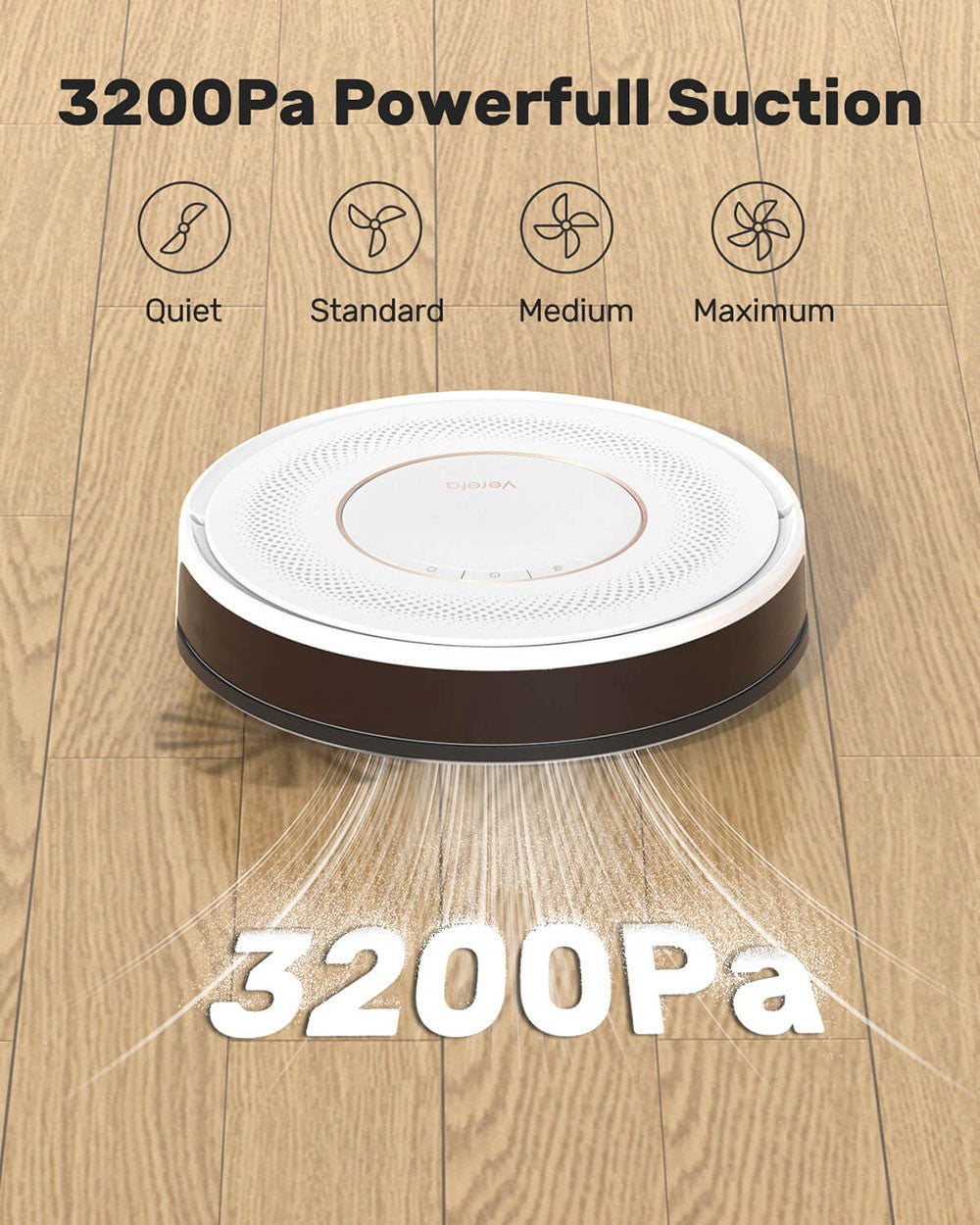 Robot Aspirador Verefa V60 Pro, Autovaciado, Succión 3200Pa, Bolsa de Polvo de 2L, Limpieza Silenciosa, Navegación Inteligente 2.0, Autonomía Máxima de 150 Minutos, Control por APP/Remoto - Blanco