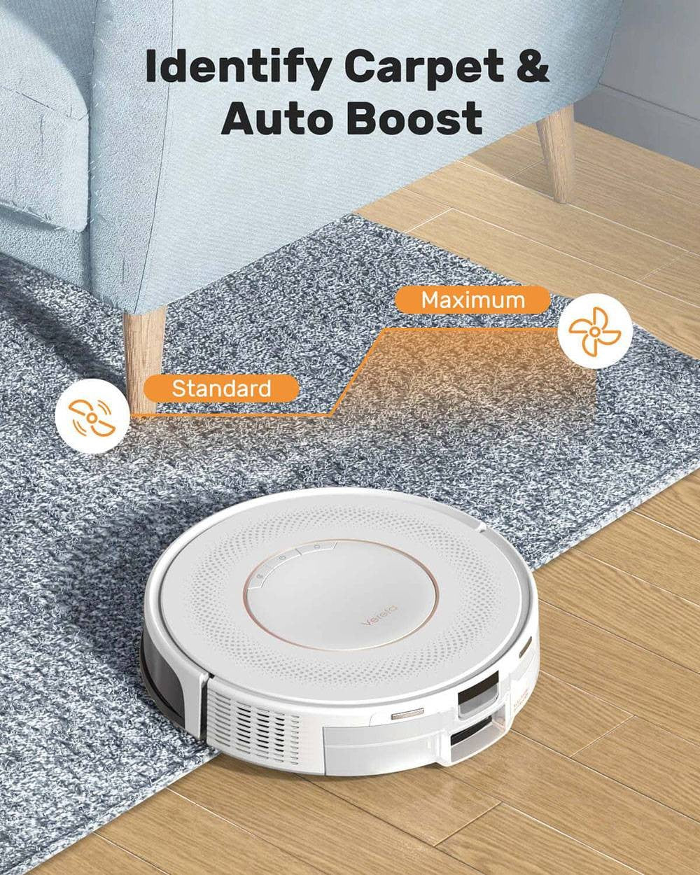 Robot Aspirador Verefa V60 Pro, Autovaciado, Succión 3200Pa, Bolsa de Polvo de 2L, Limpieza Silenciosa, Navegación Inteligente 2.0, Autonomía Máxima de 150 Minutos, Control por APP/Remoto - Blanco