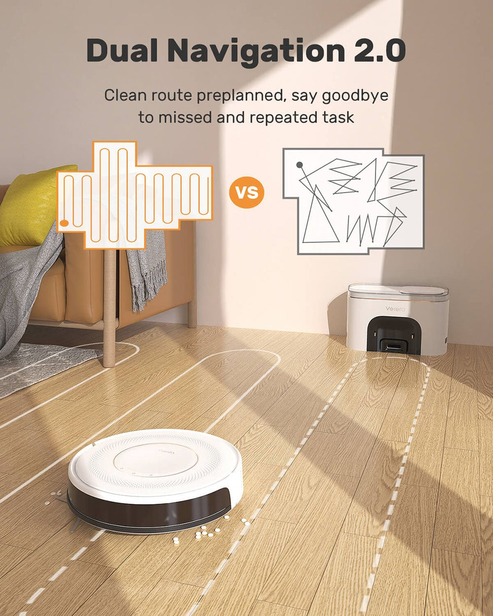 Robot Aspirador Verefa V60 Pro, Autovaciado, Succión 3200Pa, Bolsa de Polvo de 2L, Limpieza Silenciosa, Navegación Inteligente 2.0, Autonomía Máxima de 150 Minutos, Control por APP/Remoto - Blanco