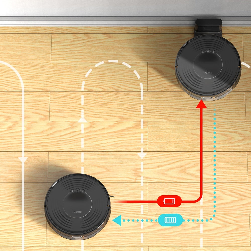 Robot Aspirador Verefa V60m Lite, Succión Máxima de 2700Pa, Aspiración y Fregado 2 en 1, Depósito de Polvo de 250ml, Autonomía Máxima de 150 Minutos, Control por App/Voz - Negro