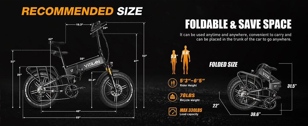Bicicleta eléctrica Vitilan I7 Pro 3.0, motor de 750 W, batería de 48 V 20 Ah, neumáticos gruesos de 20 x 4.0 pulgadas, velocidad máxima de 45 km/h, autonomía máxima de 110 km, freno de disco hidráulico, amortiguación trasera hidráulica, horquilla delantera con suspensión neumática, Shimano de 8 velocidades - Negro
