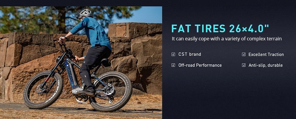 Vitilan T7 Mountain Electric Bike, 26*4.0-inch CST Fat Tires 750W Bafang Motor 48V 20Ah Battery 28mph Max Speed 80miles Max Range Backlit LCD Display Front & Rear Hydraulic Disc Brakes SHIMANO 8-Speed - Black