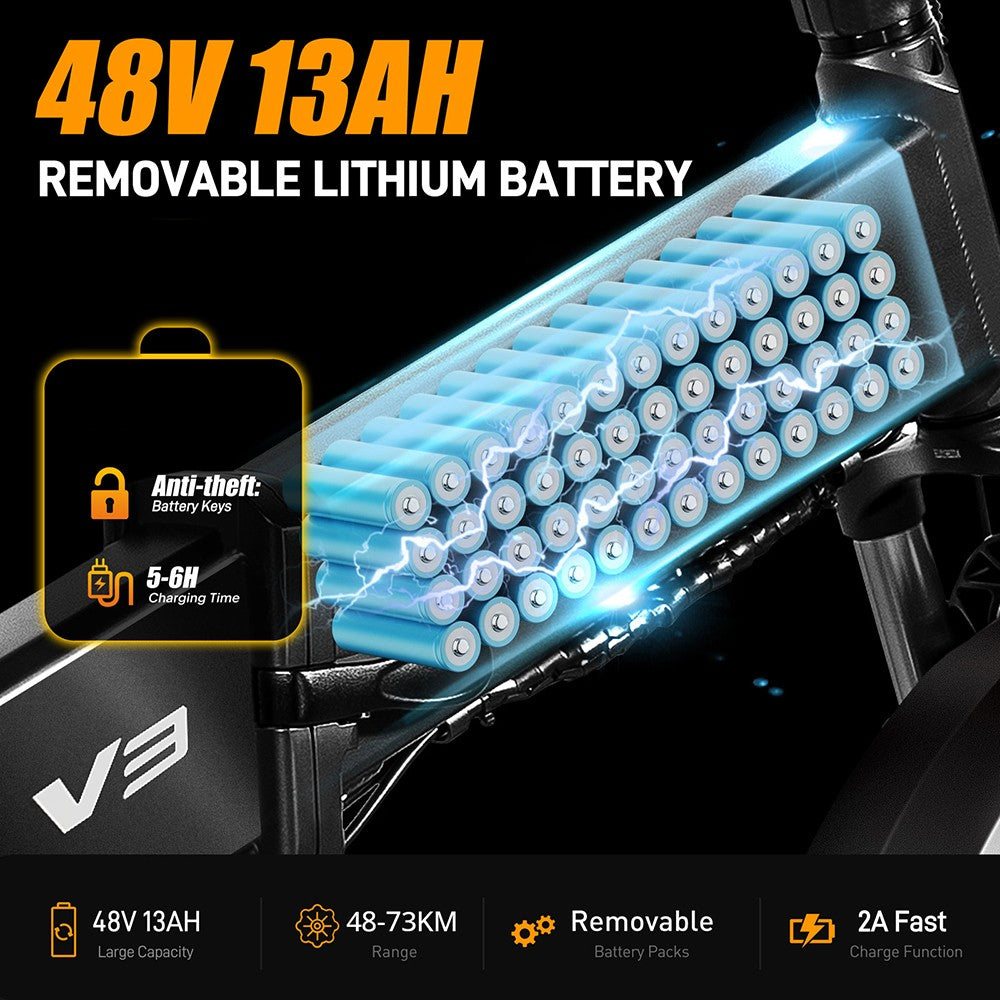 Bicicleta Eléctrica Vitilan V3 2.0, Motor de 750W, Batería de 48V 13Ah, Neumáticos CST Fat de 26*4.0 pulgadas, Velocidad Máxima de 45 km/h, Autonomía de 73 km, Freno de Disco Hidráulico, Horquilla Delantera con Suspensión, Shimano de 7 velocidades, Pantalla a Color - Negro
