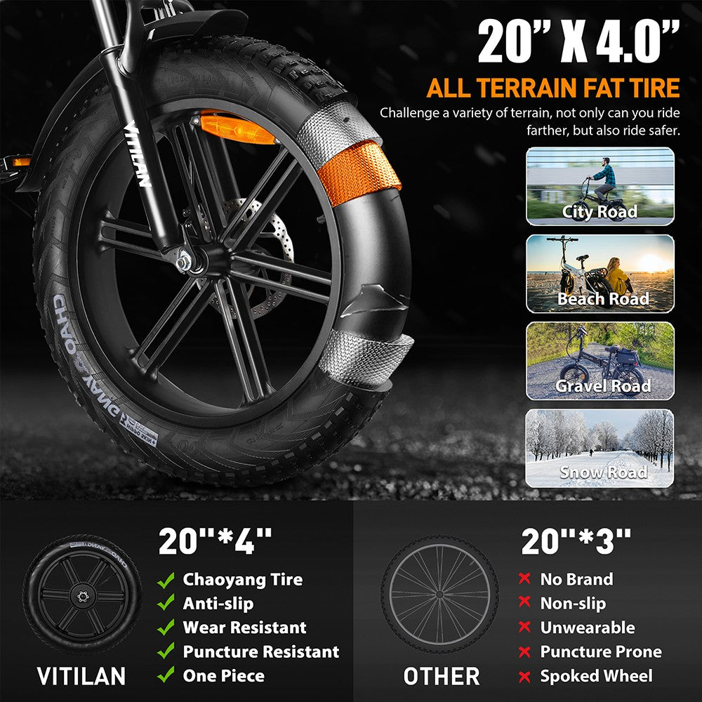 Bicicleta Eléctrica Vitilan V3 2.0, Motor de 750W, Batería de 48V 13Ah, Neumáticos CST Fat de 26*4.0 pulgadas, Velocidad Máxima de 45 km/h, Autonomía de 73 km, Freno de Disco Hidráulico, Horquilla Delantera con Suspensión, Shimano de 7 velocidades, Pantalla a Color - Negro