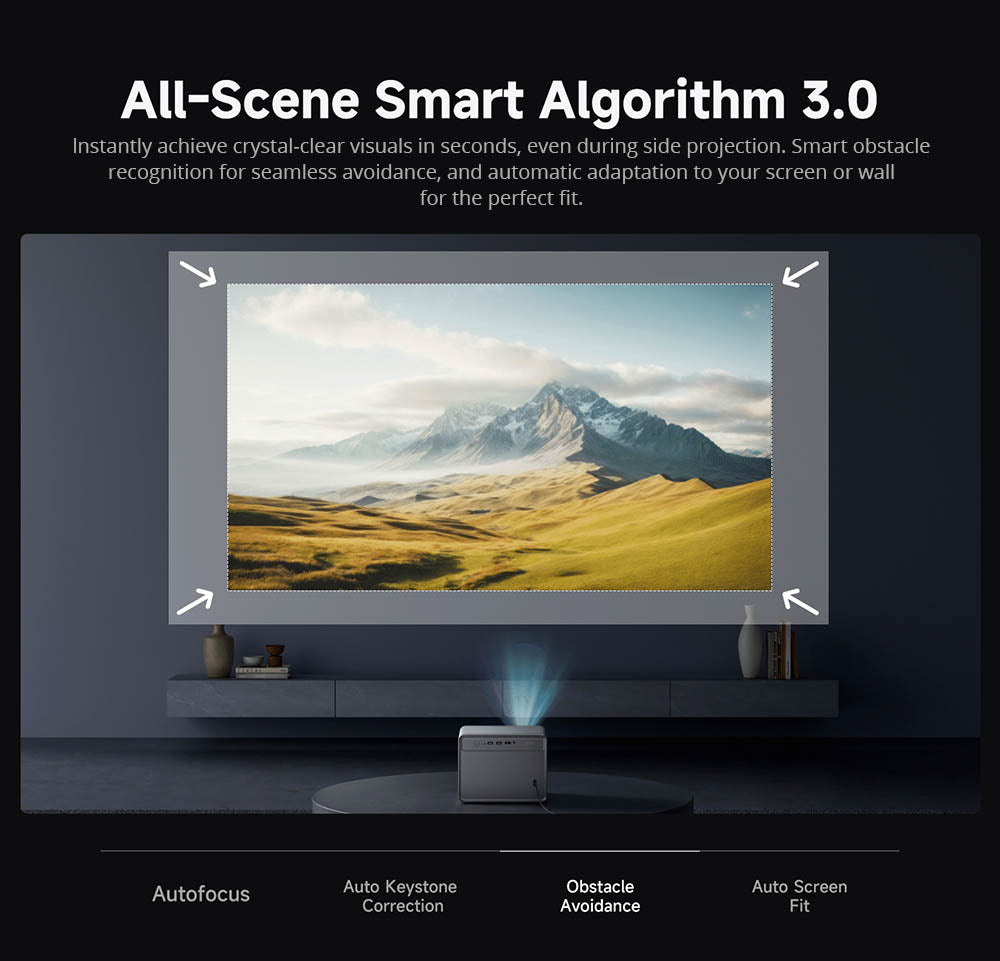 [Netflix 1080P] Proyector WANBO DaVinci 1 Pro, Android 11, 600 lúmenes ANSI, HDR 10, WiFi 5G y Bluetooth, enfoque automático/corrección trapezoidal automática/ajuste automático de pantalla/evitación de obstáculos, YouTube/Disney/Prime Video preinstalados.