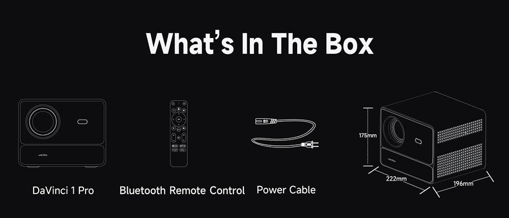 [Netflix 1080P] Proyector WANBO DaVinci 1 Pro, Android 11, 600 lúmenes ANSI, HDR 10, WiFi 5G y Bluetooth, enfoque automático/corrección trapezoidal automática/ajuste automático de pantalla/evitación de obstáculos, YouTube/Disney/Prime Video preinstalados.